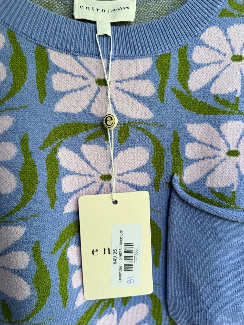 entro Lavender Floral Knit Top with Light Pink Flowers and Green Leaves - Picture 3 of 5
